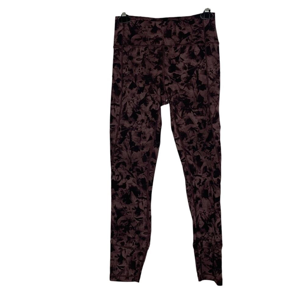 Lululemon Athletica Aling Mini Dust Floral Antique Bark Black Leggings Size 6